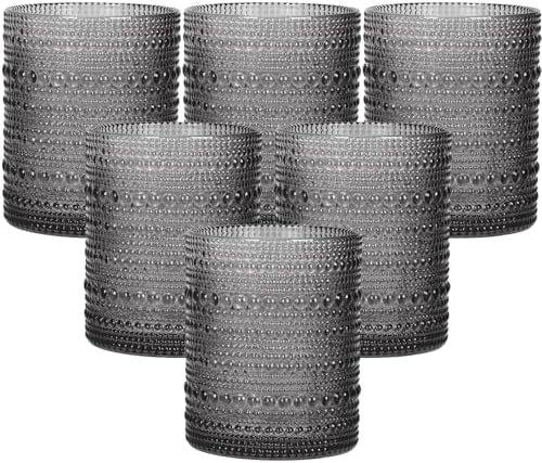 Moretoes 10oz Gray Hobnail Drinking Glasses Set of 6 Cocktail Glasses