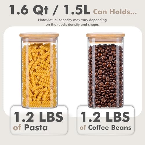 3-Pack 1.6Qt Square Glass Storage Jars with Bamboo Lids