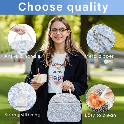 Carry bloom Lunch Box for Women, Insulated Lunch Bag Cute Corduroy Lunchbag