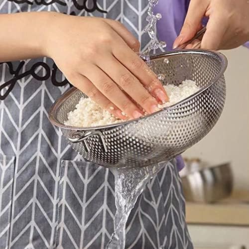 Stainless Steel Fine Mesh Colander with Long Handle, 6-Inch Metal Food Strainer with Resting Feet, Micro-Perforated Colander Metal Kitchen Strainer for Fried Food Vegetable Fruit(silver)