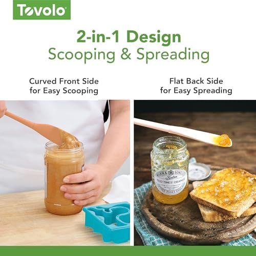 Tovolo Silicone Jar Spatula Long Handled Rubber Scraping Scooping Tool for Peanut Butter Jam Jelly Jars Blenders, Extra Long Flex Core Silicone Jar Scraper Dishwasher Safe BPA Free, Apricot Orange