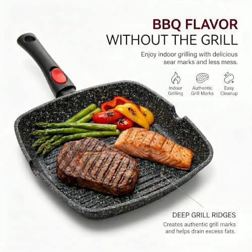Moss & Stone Grill Pan for Indoor Cooking 11Inch Nonstick Square Grill Pan