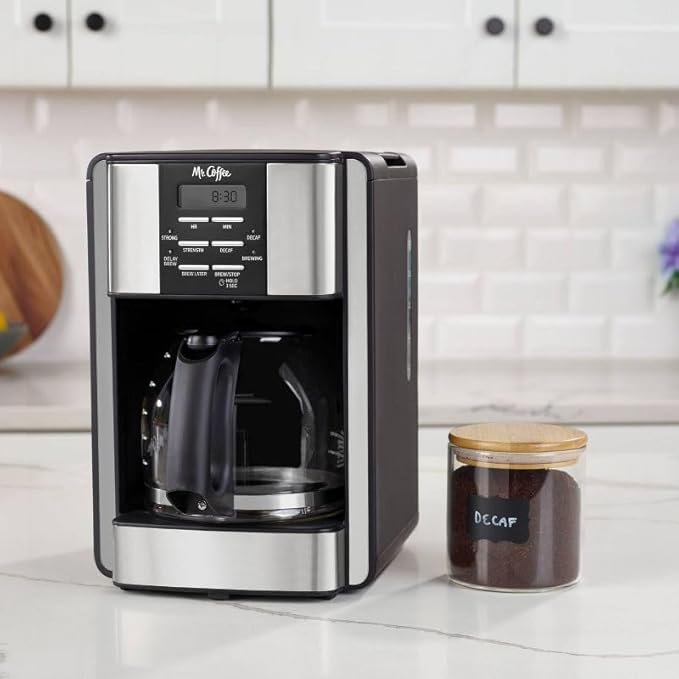 Mr. Coffee 12-Cup Programmable Coffee Maker Black/Stainless Steel: Drip, Automatic Shut-Off, Dishwasher-Safe Parts