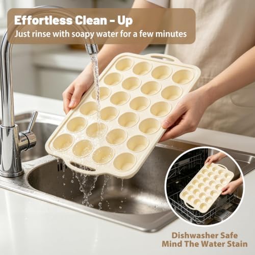 Beige Mini Silicone Muffin Molds: 2 Pack 24 Small Cupcake Mold for Baking