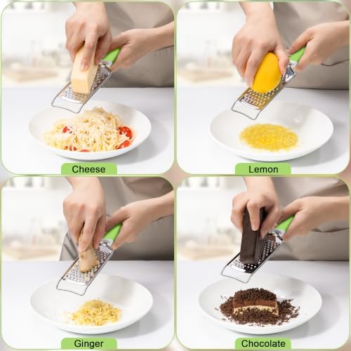 Rainspire Professional Cheese Graters for Kitchen Stainless Steel Handheld, Metal Lemon Zester Grater With Handle For Cheese, Chocolate, Spices, Kitchen Gadgets And Tools, Soft Grip Handle, Green