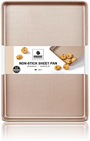 Quarter Sheet Baking Pan Nonstick - HONGBAKE Commercial Cookie Sheet for Baking with Diamond Texture Surface, 57% Thicker Carbon Steel 9 x 13 Baking pan