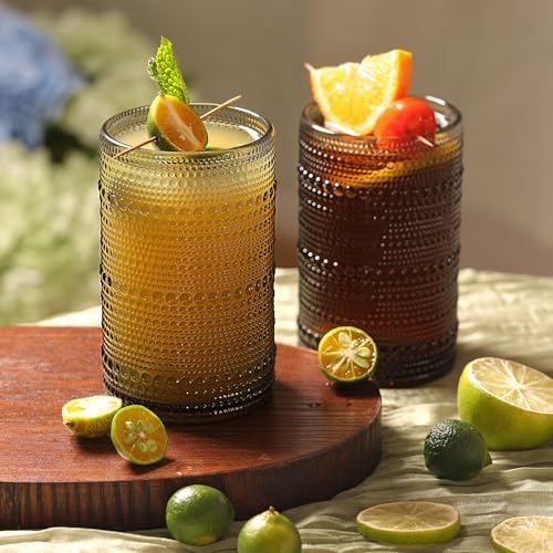 Moretoes 12 Pack 12 Oz Gray Hobnail Drinking Glasses Set Water Glass Cups