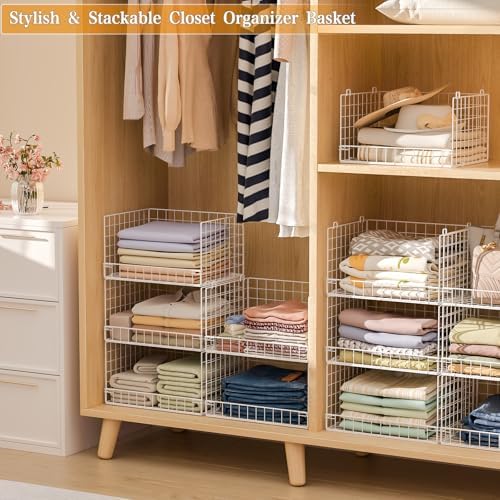 Yociyoga Closet Organizers and Storage Basket- 3-Tier Stackable Storage Bins, Foldable Closet Shelf Organizer Basket, Stackable Clothes Organizers Shelves for Home Organizer System(Patent 30022416)