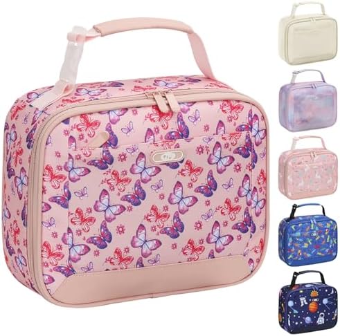 Tenot Lunch Box Kids Insulated Lunch Tote Bag Pink Butterfly