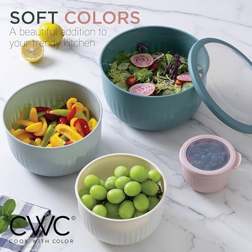 COOK WITH COLOR Prep Bowls with Lids- Wide and Deep Nesting Plastic Small Mixing Bowl Set with Lids, 12 Piece Set - Deep Bowls, Teal and Pink