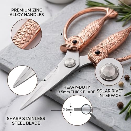 XSNBRD Kitchen Shears Heavy Duty, Rose Gold Stainless Owl Scissors.