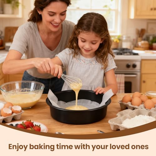 10 Inch Cake Pan Set of 2 - Nonstick Carbon Steel Round Cake Baking Pans with Parchment Paper, Dishwasher Safe, Durable for Large Layer Cakes, Birthday & Christmas Baking
