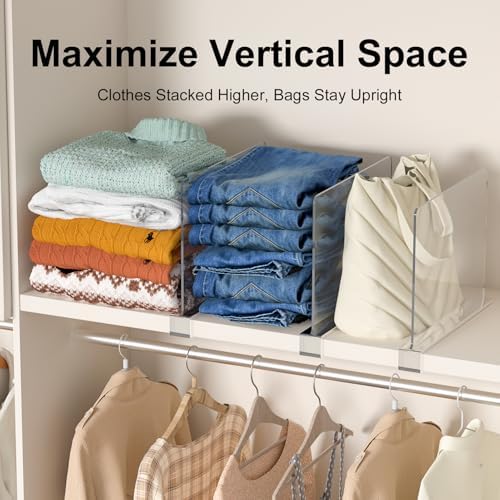 Purse Organizer for Closet Shelf Dividers: Clear Acrylic 8-Pack