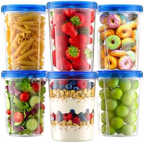 Freezer Storage Containers, 6 Pack-33 OZ Food Storage Containers with Twist Top Lids, Reusable Plastic Containers with Lids, Soup Containers for Meal Prep, Overnight Oats, Leftovers, Snack