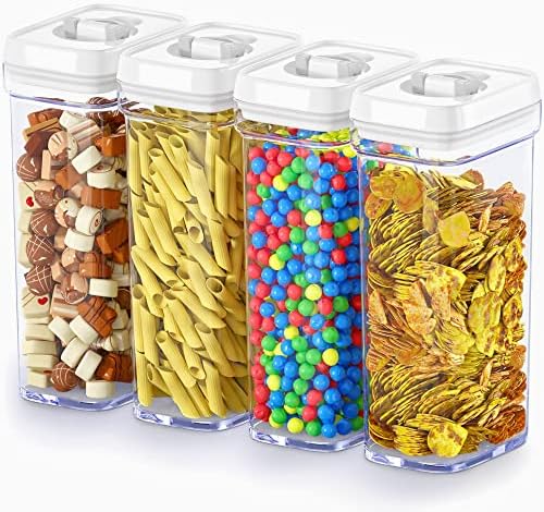 DWËLLZA KITCHEN Airtight Food Storage Containers with White Lids 1.7L - 4 Pc Air Tight Pantry Storage Containers Clear Kitchen Organization and Storage Set BPA-Free - Keeps your Food Fresh & Dry