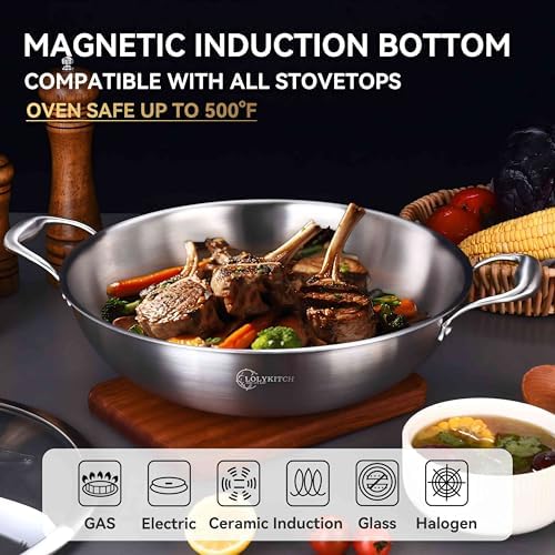 LOLYKITCH 14.5-Inch Stainless Steel Wok | Jumbo Cooker | Dual Handles