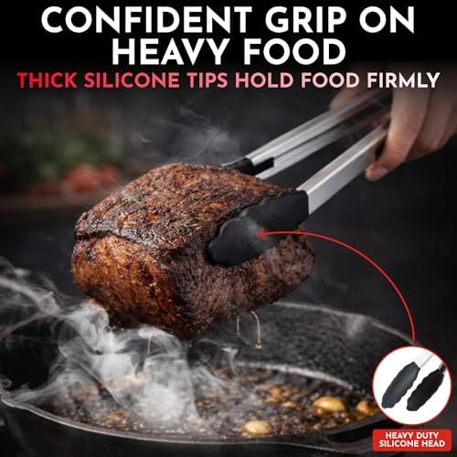 Kitchen Tongs - 12, 9 & 7 Inch Locking Silicone Tongs for Cooking, Set of 3