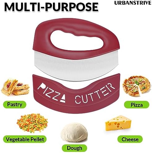 Urbanstrive Heavy Duty Stainless Steel Pizza Cutter with Cover, Super Sharp Blade Pizza Knife Pizza Cutter Rocker, Perfect Kitchen Gadgets for Pizza Cutting Home Essentials (Red)