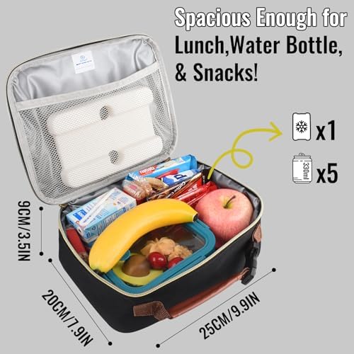 Genteen Lunch Box for Kids, Boys - Insulated Small LunchBox Reusable, Zip Closure & Buckle Handle, Portable Cooler for Work, School, Travel (Black)