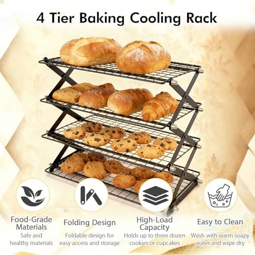 4 Tier Collapsible Cooling Rack for Baking, Adjustable cooling Rack