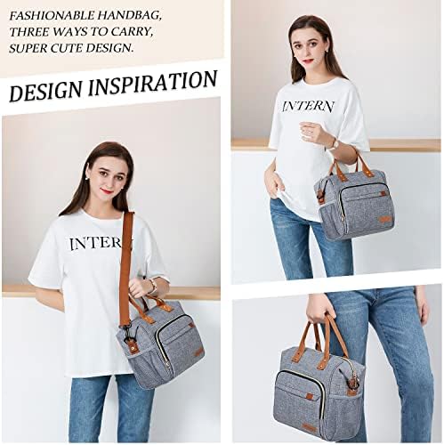 TuErCao Adult Lunch Box - Insulated Lunch Bag Women for Work, Soft Cooler for Beach Travel Picnic, Ladies Lunch Tote Bag for Office, Grey