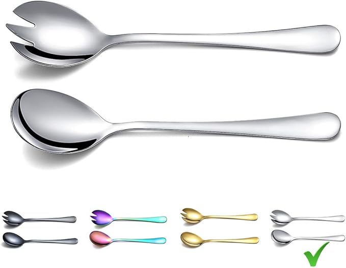 Salad Server Set, Berglander Stainless Steel Salad Serving Set, Salad Servers, Salad Spoon, Salad Fork, Pack of 2 (Shiny Silver)