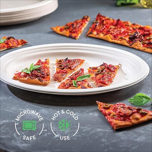 100% Compostable Oval Paper Plates [12.5 inch - 50-Pack] Elegant Disposable Dinner Platter Heavy-Duty Quality, Natural Bagasse Unbleached Eco-Friendly Made of Sugar Cane Fibers, [12.5" x 10" Platter]
