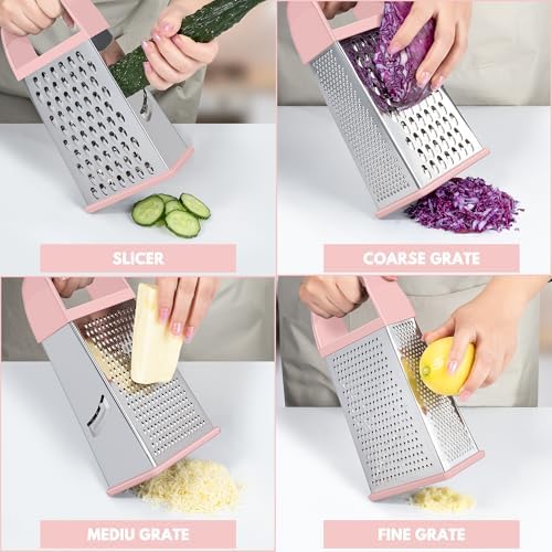 Cheese Grater With Container Box Grater Stainless Steel Kitchen Pink