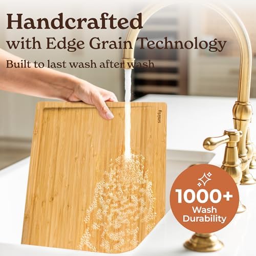 SMIRLY Wood Cutting Board - 3 Pack Cuttings Board for Kitchen, Bamboo Brown