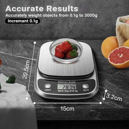 GRAM PRES Food Kitchen Scale Digital Weight Grams and Oz 3kg/0.1g