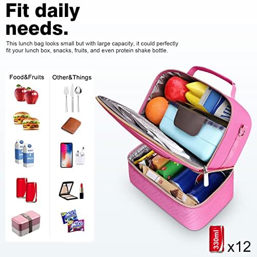BALORAY Lunch Bag for Women Men Adult Lunch Box (Rose Red with Strap),L
