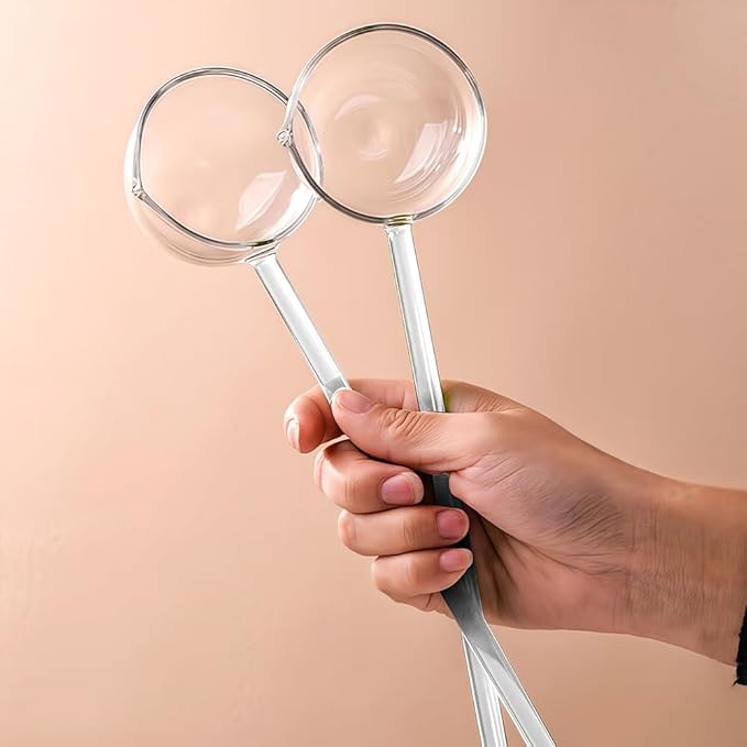 2 Pcs 9.65” Heat Glass Ladle, High Temperature Borosilicate Glass Mixing Utensil Ladle With Pourable Mouth Can Be Heated Directly With Open Flame for Home Kitchen Banquet Restaurant Soup Spoon