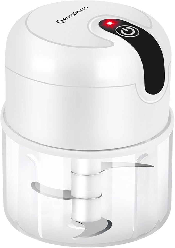 EASYSPEED Electric Garlic Chopper 1Cup, Mini USB-C Charging Food Processor, Garlic Mincer with 3 Stainless Steel Sharp Blades, Portable Kitchen Meat Grinder for Onion, Ginger, Chili, Baby Food, White