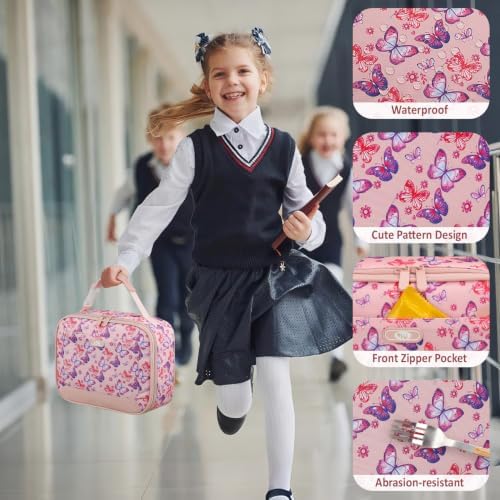 Tenot Lunch Box Kids Insulated Lunch Tote Bag Pink Butterfly