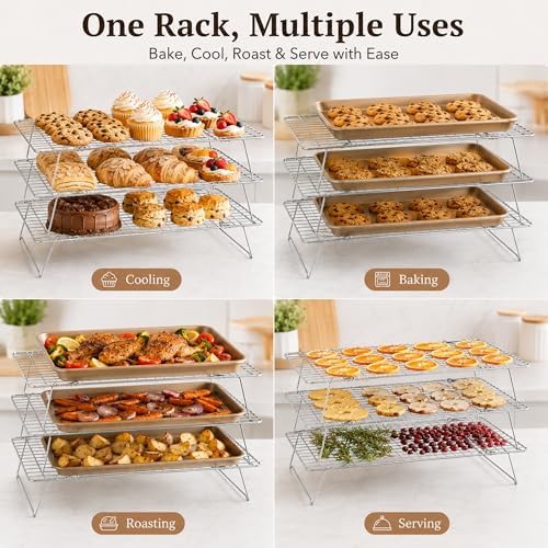 Cooling Rack 16"x10", 3-Tier Stackable & Collapsible Cooling Racks