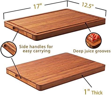 Allsum Large Wood Cutting Board for Kitchen, 1” Thick Bamboo Cheese Charcuterie Board, Butcher Chopping Block, with Juice Grooves and Handles