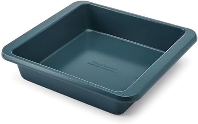 KitchenAid Nonstick Swiss Engineered Aluminized Steel Square Cake Pan, Dishwasher Safe, Agave, 9 Inch