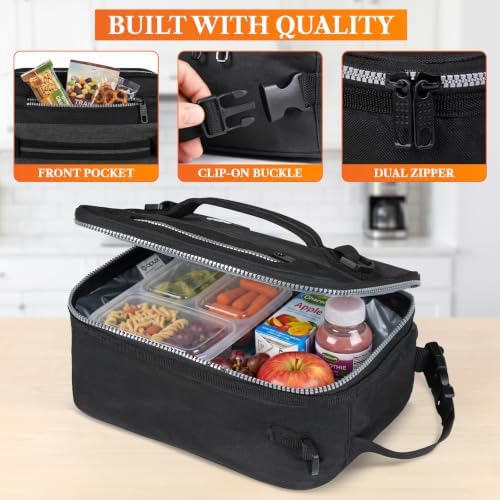 opux Insulated Lunch Bag for Men Women Kids, Soft Lunch Box, Charcoal