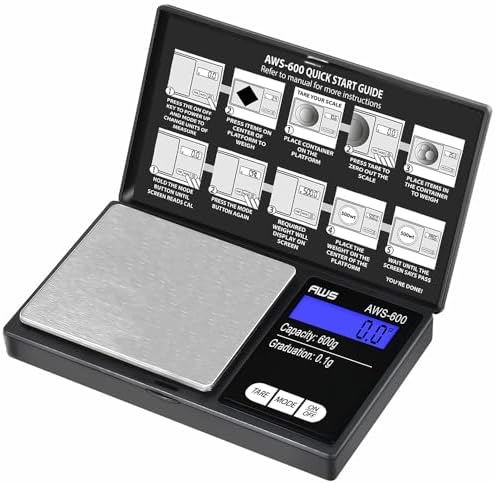 American Weigh Scales Digital Pocket Scale 600g x 0.1g with LCD Display Gram, Ounce, Carat, Grain for Coins, Jewellery, Gemstones, Metals, Kitchen, Food & Medicines – Black