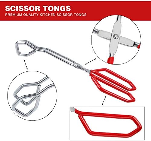 MSY BIGSUNNY Stainless Steel Scissor Tongs Heavy Duty Cooking Tongs with Soft Handles (2, red 11" + 11")
