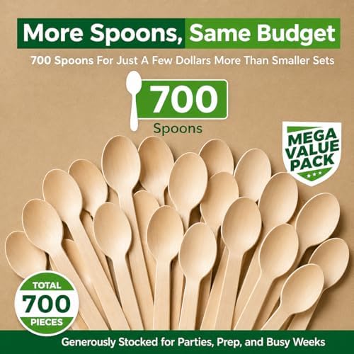 700 Wooden Spoons - Wooden Utensils - Disposable Utensils Set - Compostable