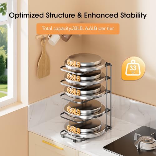ORDORA 5-Tier Pot and Pan Organizer 13.6", No Assembly Cookware Rack 2-Pack