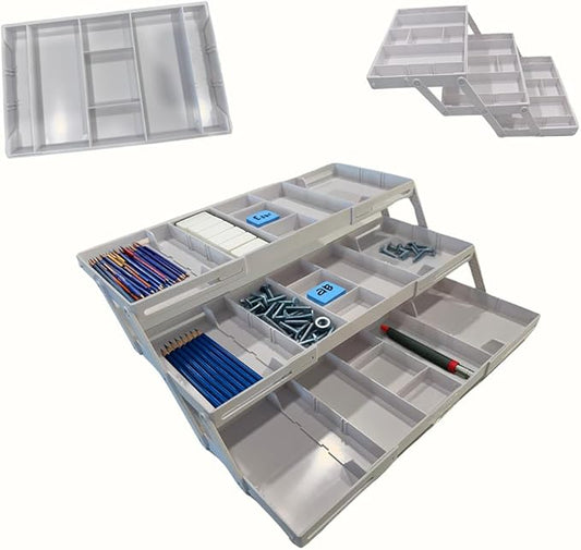 3 Tier Drawer Organizer, Multi Level Smart Drawer Organizer for Desk, Expandable Organizer for Office, Makeup, Jewelry, Kitchen, Folding Storage for Home and Office Drawers & Craft Organizer – White