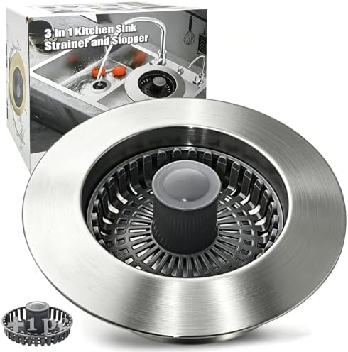 Anlige Kitchen Sink Drain Strainer, 3 in 1 Pop Up Kitchen Sink Stopper