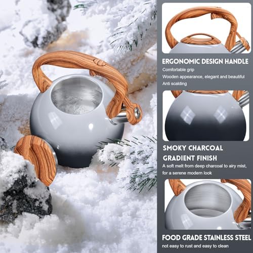 GGC Whistling Tea Kettle for Stove Top, 3.2QT/3L Stainless Steel Tea Kettle