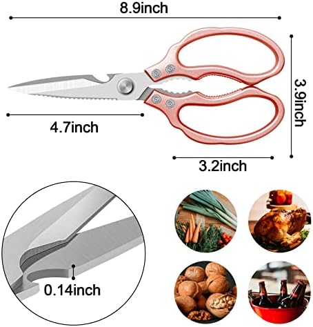 CGBE Kitchen Scissors, Multi-Purpose Kitchen Shears, Heavy Duty Dishwasher Safe Food Scissors for Chicken, Poultry, Fish, Meat & Herbs with Non-Slip Grips - Rosegold