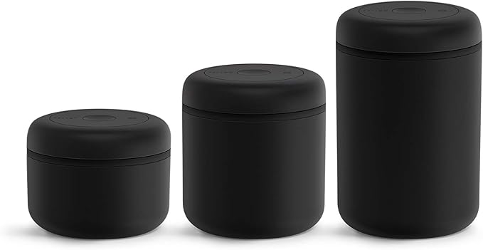 Fellow Atmos Vacuum Coffee Canister – Stainless Steel Airtight Food Storage Container for Ground Coffee, Beans, Espresso, Tea & Spices, BPA-Free Vacuum Seal Lid – 0.4 Liter (Holds 6 oz) Matte Black