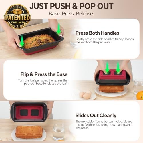Loaf Pan Set of 2, Nonstick 1 lb Banana Bread Pan, Pop-Out Bottom