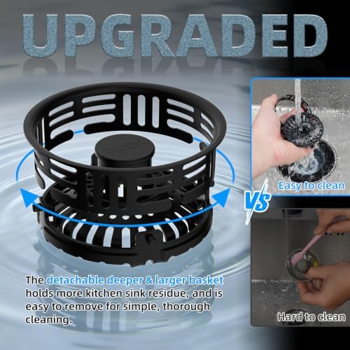 Hibbent 3 in 1 Kitchen Sink Drain Strainer, Metal Pop Up Stopper