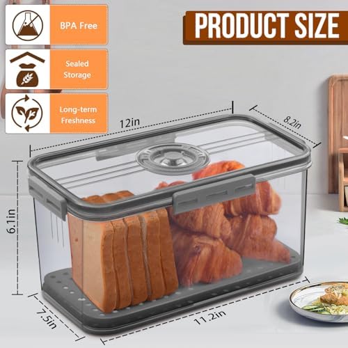 Gifhomfix Bread Box Bread Boxes for Kitchen Counter Airtight, Time Recording Bread Storage Container with Lid, Bread Keeper for Homemade Bread, Toast, Bagel, Donut and Cookies, LARGE Dark Grey